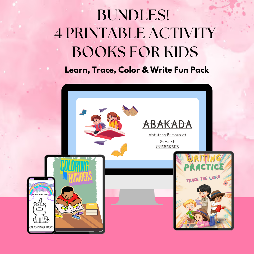 Bundles! 4 Printable Activity Books for Kids – Learn, Trace, Color & Write Fun Pack