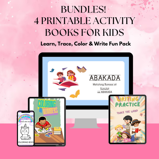Bundles! 4 Printable Activity Books for Kids – Learn, Trace, Color & Write Fun Pack